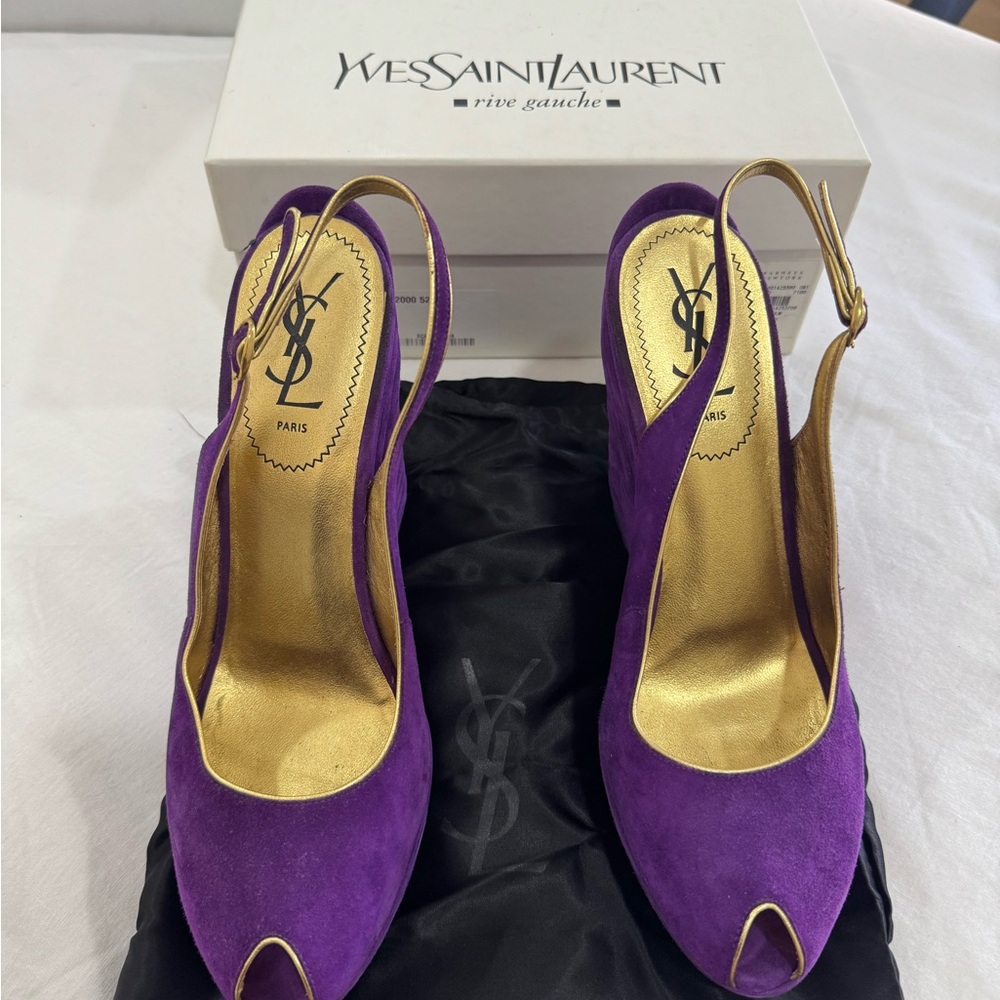 Yves Saint Laurent Purple Slingback Wedge Heels